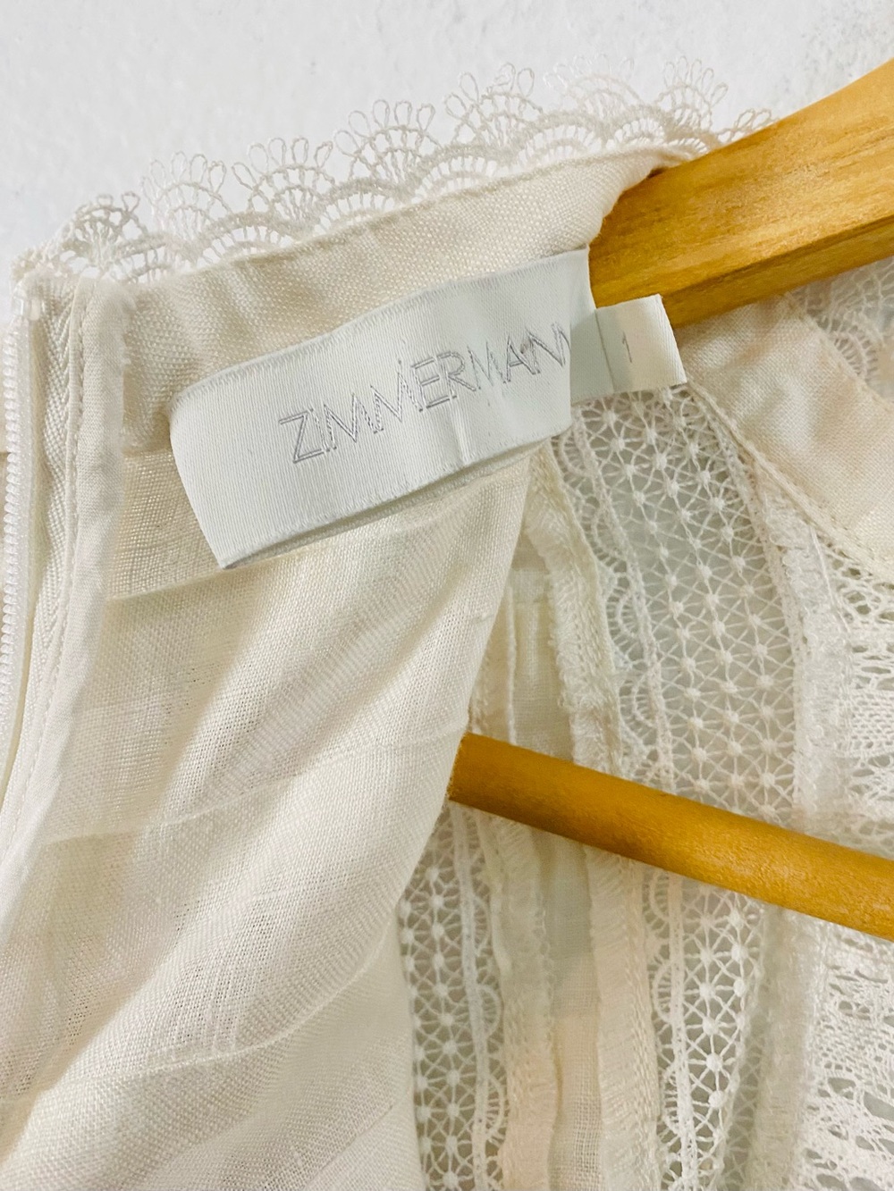 Zimmerman Allia Pintuck High Neck Linen Top Ivory Size 1 US 6 Ruffle Lace Luxury - Picture 13 of 16